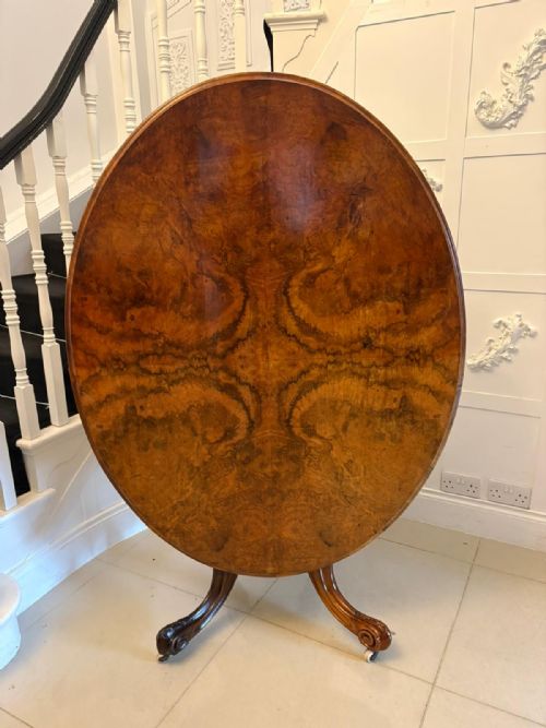 ANTIQUE VICTORIAN BURR WALNUT OVAL CENTRE DINING TABLE 6 SEATER TILT TOP