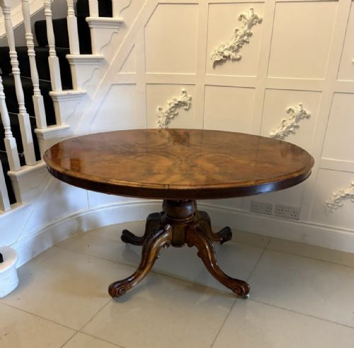 ANTIQUE VICTORIAN BURR WALNUT OVAL CENTRE DINING TABLE 6 SEATER TILT TOP - ADDITIONAL PHOTO 4