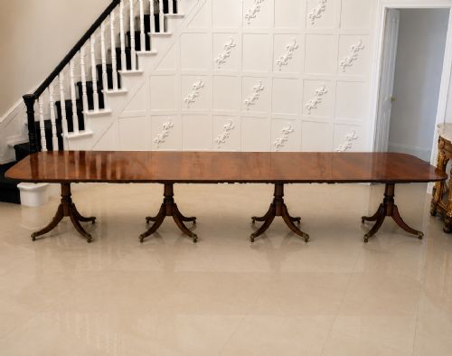 ANTIQUE ENGLISH MAHOGANY BANQUET DINING TABLE 2224 SEATER 4 PEDESTAL 3 LEAVES 75 X 130 X 554 CM