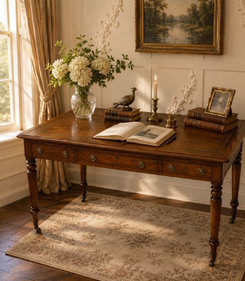 fig 1. Antique Georgian Mahogany Partners Library Writing Desk With Leather Slide