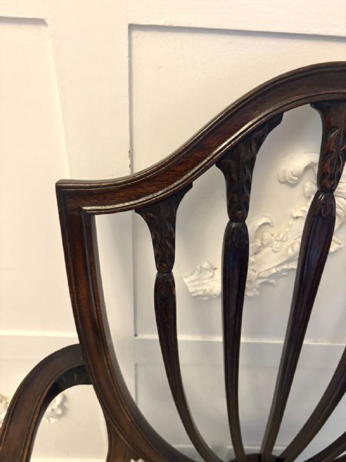 ANTIQUE ENGLISH EDWARDIAN MAPLE CO MAHOGANY SHIELD BACK DINING CHAIRS SET OF 10 - ADDITIONAL PHOTO 4