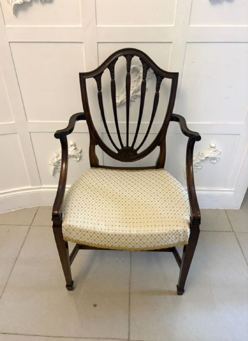 ANTIQUE ENGLISH EDWARDIAN MAPLE CO MAHOGANY SHIELD BACK DINING CHAIRS SET OF 10 - ADDITIONAL PHOTO 11