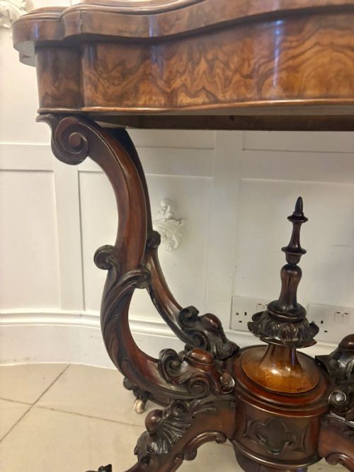 ANTIQUE EXCEPTIONAL QUALITY VICTORIAN BURR WALNUT CARD TABLECONSOLE TABLE WITH CARVED BASKET BASE - ADDITIONAL PHOTO 5