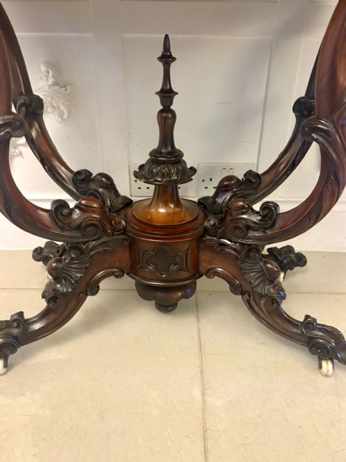 ANTIQUE EXCEPTIONAL QUALITY VICTORIAN BURR WALNUT CARD TABLECONSOLE TABLE WITH CARVED BASKET BASE - ADDITIONAL PHOTO 6