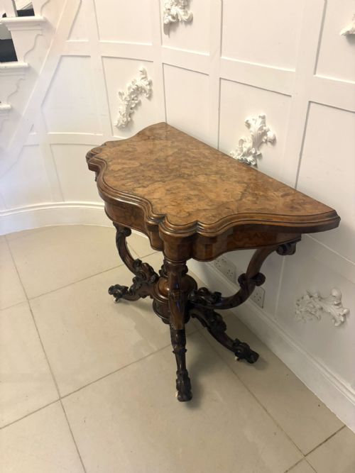 ANTIQUE EXCEPTIONAL QUALITY VICTORIAN BURR WALNUT CARD TABLECONSOLE TABLE WITH CARVED BASKET BASE - ADDITIONAL PHOTO 8