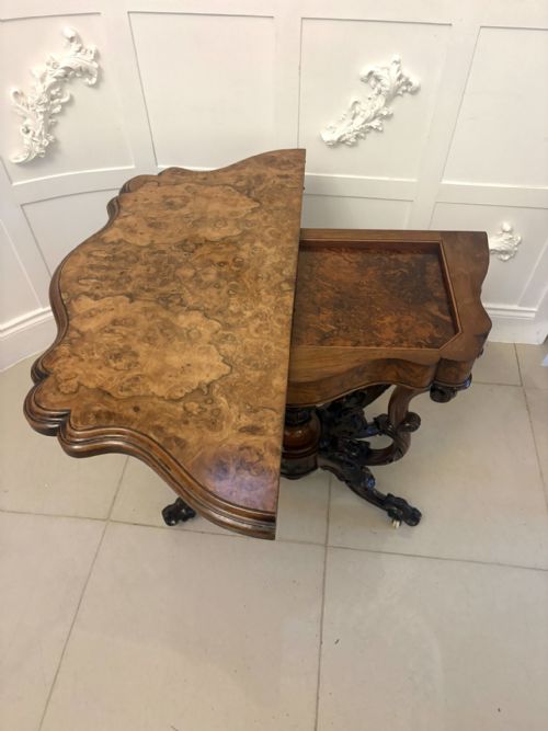 ANTIQUE EXCEPTIONAL QUALITY VICTORIAN BURR WALNUT CARD TABLECONSOLE TABLE WITH CARVED BASKET BASE - ADDITIONAL PHOTO 10