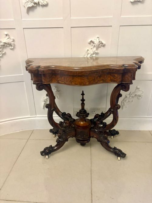 ANTIQUE EXCEPTIONAL QUALITY VICTORIAN BURR WALNUT CARD TABLECONSOLE TABLE WITH CARVED BASKET BASE - ADDITIONAL PHOTO 11