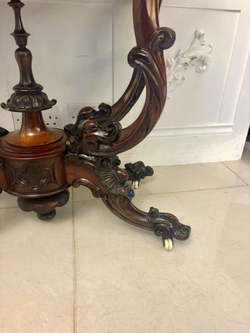 ANTIQUE EXCEPTIONAL QUALITY VICTORIAN BURR WALNUT CARD TABLECONSOLE TABLE WITH CARVED BASKET BASE - ADDITIONAL PHOTO 12
