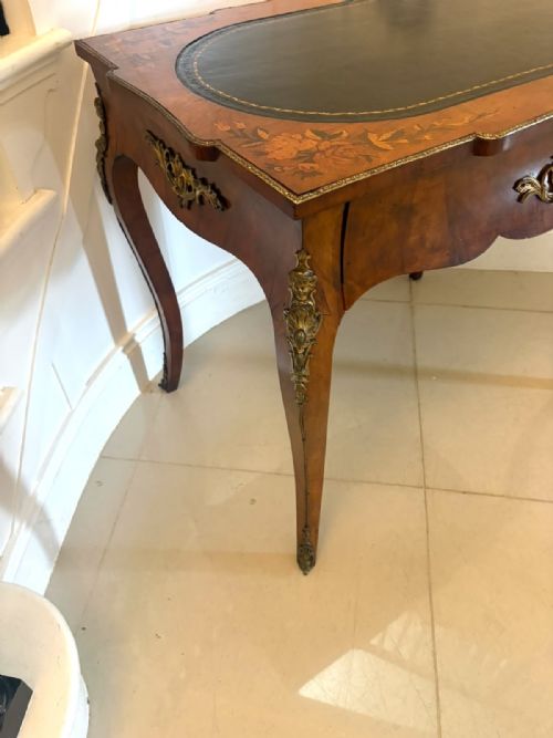 ANTIQUE FRENCH WALNUT MARQUETRY INLAID FREESTANDING WRITING DESK BUREAU PLAT LEATHER TOP - ADDITIONAL PHOTO 8
