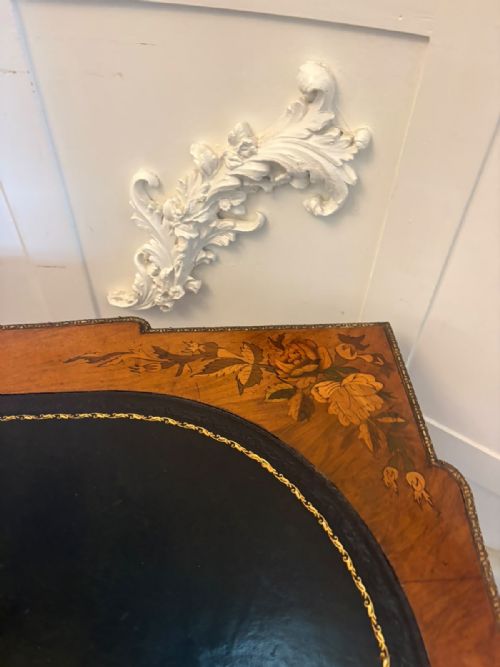 ANTIQUE FRENCH WALNUT MARQUETRY INLAID FREESTANDING WRITING DESK BUREAU PLAT LEATHER TOP - ADDITIONAL PHOTO 9