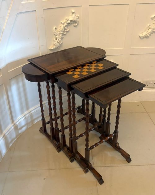 ANTIQUE REGENCY ROSEWOOD QUARTETTO NEST OF FOUR TABLES WITH INTEGRATED CHESS TABLE
