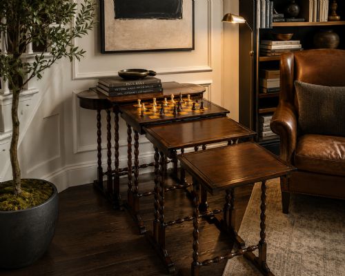 ANTIQUE REGENCY ROSEWOOD QUARTETTO NEST OF FOUR TABLES WITH INTEGRATED CHESS TABLE - ADDITIONAL PHOTO 1