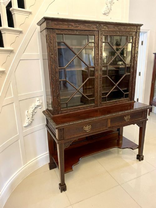ANTIQUE VICTORIAN QUALITY CARVED MAHOGANY DISPLAY CABINET BY JAMES WINTER SONS LONDON