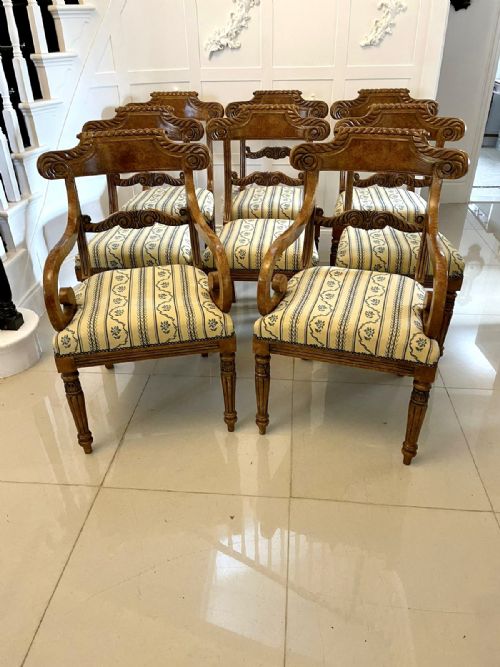 UNUSUAL SET OF 8 QUALITY ANTIQUE DECORATED FAUX BIRDS EYE MAPLE DINING CHAIRS