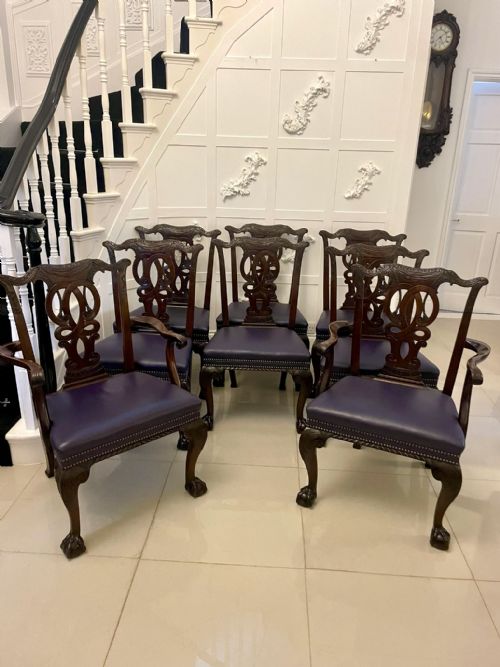 OUTSTANDING QUALITY SET OF 8 ANTIQUE VICTORIAN CARVED MAHOGANY DINING CHAIRS