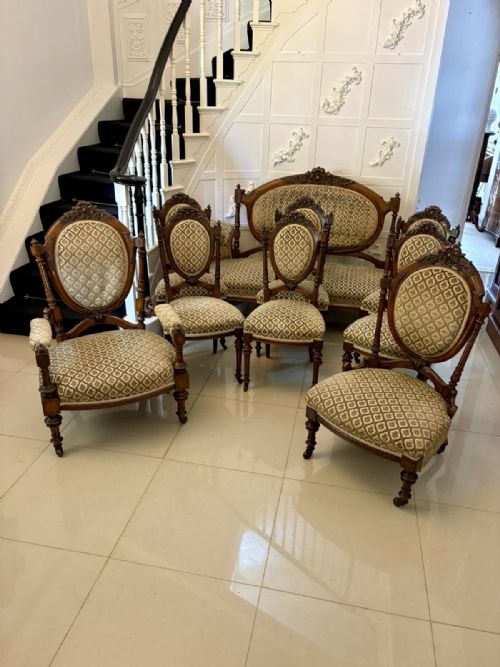 EXHIBITION QUALITY ANTIQUE VICTORIAN CARVED WALNUT 9 PIECE SUITE