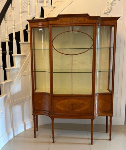 ANTIQUE VICTORIAN SATINWOOD INLAID BOW FRONT DISPLAY CABINET