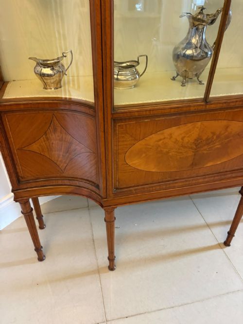 ANTIQUE VICTORIAN SATINWOOD INLAID BOW FRONT DISPLAY CABINET - ADDITIONAL PHOTO 3