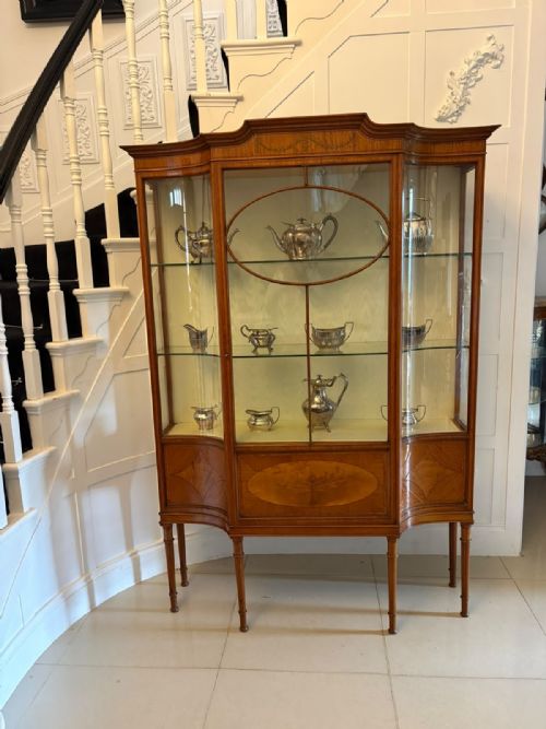 ANTIQUE VICTORIAN SATINWOOD INLAID BOW FRONT DISPLAY CABINET - ADDITIONAL PHOTO 7