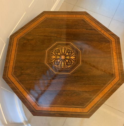 ANTIQUE VICTORIAN ROSEWOOD MARQUETRY INLAID OCTAGONAL CENTRE TABLE - ADDITIONAL PHOTO 1
