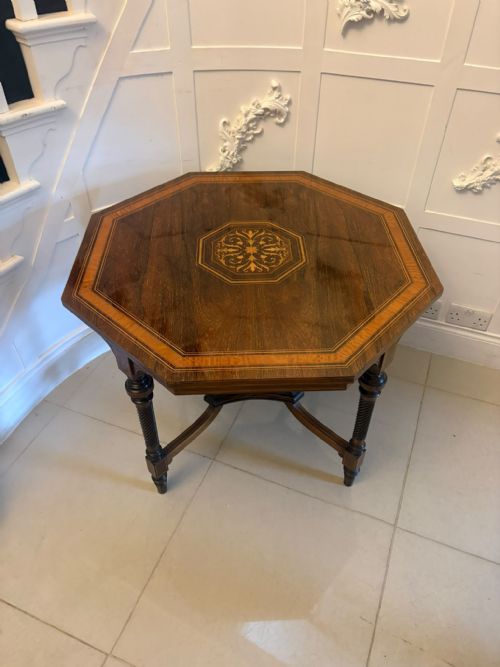 ANTIQUE VICTORIAN ROSEWOOD MARQUETRY INLAID OCTAGONAL CENTRE TABLE - ADDITIONAL PHOTO 8