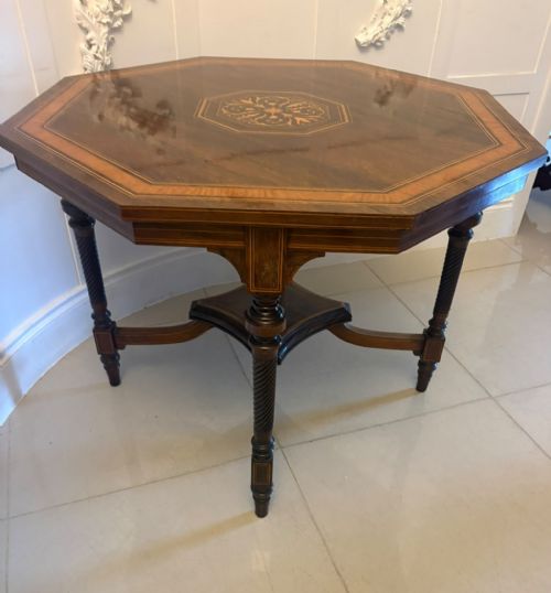 ANTIQUE VICTORIAN ROSEWOOD MARQUETRY INLAID OCTAGONAL CENTRE TABLE - ADDITIONAL PHOTO 9