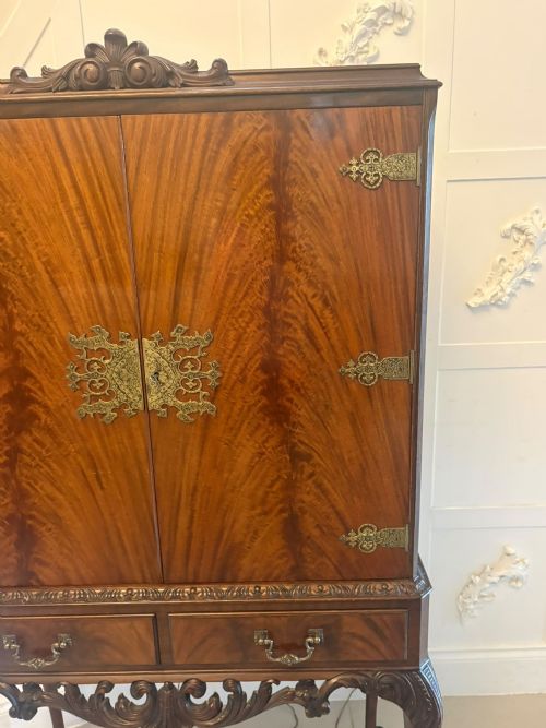ANTIQUE FIGURED MAHOGANY ILLUMINATED COCKTAIL DRINKS CABINET ON STAND - ADDITIONAL PHOTO 5