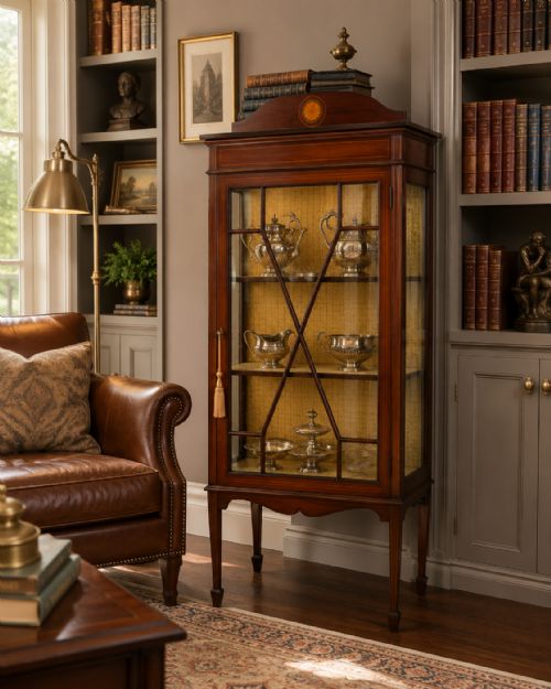 ANTIQUE EDWARDIAN INLAID MAHOGANY DISPLAY CABINET BOOKCASE GLAZED CABINET - ADDITIONAL PHOTO 1