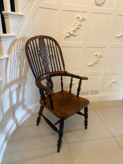 ANTIQUE YEW WOOD WINDSOR ARMCHAIR ENGLISH COUNTRY HOUSE CHAIR HOOP BACK WINDSOR