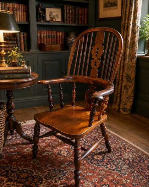 ANTIQUE YEW WOOD WINDSOR ARMCHAIR ENGLISH COUNTRY HOUSE CHAIR HOOP BACK WINDSOR - ADDITIONAL PHOTO 1