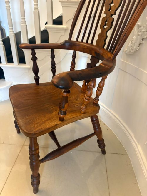 ANTIQUE YEW WOOD WINDSOR ARMCHAIR ENGLISH COUNTRY HOUSE CHAIR HOOP BACK WINDSOR - ADDITIONAL PHOTO 5