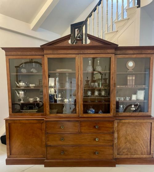 LARGE ANTIQUE GEORGE III QUALITY MAHOGANY BREAKFRONT BOOKCASE 238 X 286 X 62 CM - ADDITIONAL PHOTO 5