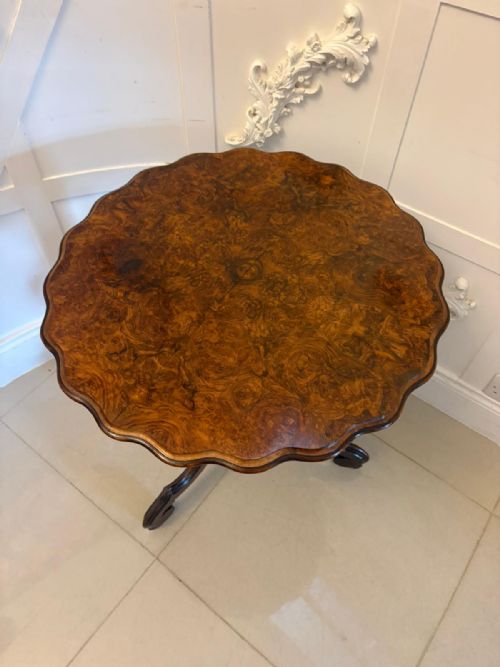 ANTIQUE VICTORIAN BURR WALNUT SCALLOPED LAMP SIDE TABLE - ADDITIONAL PHOTO 6