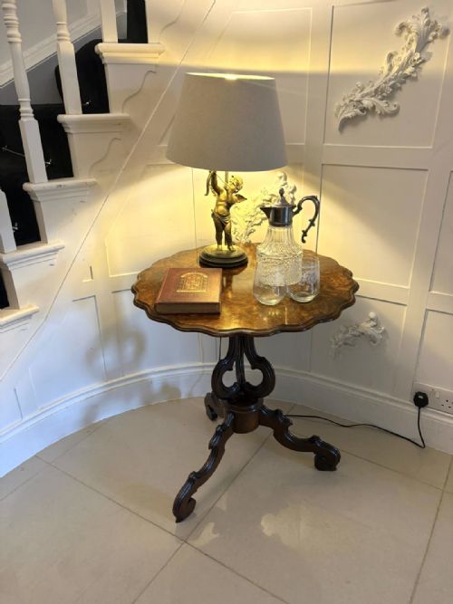 ANTIQUE VICTORIAN BURR WALNUT SCALLOPED LAMP SIDE TABLE - ADDITIONAL PHOTO 8