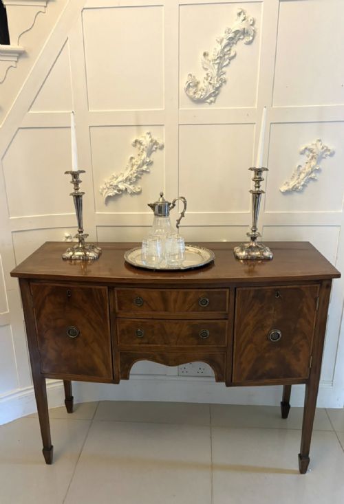 ANTIQUE EDWARDIAN FLAME MAHOGANY BOW FRONT SIDEBOARD BUFFET CABINET - ADDITIONAL PHOTO 4