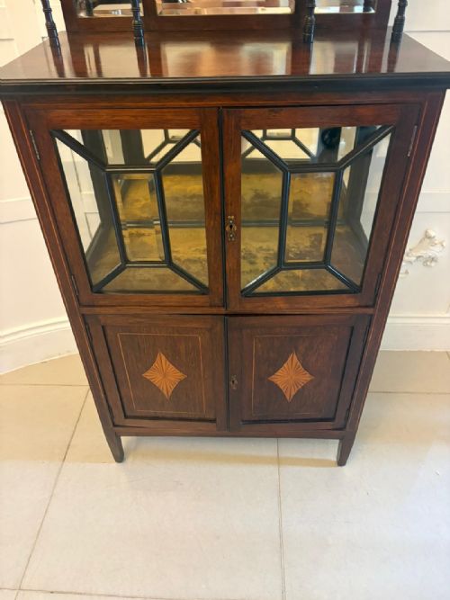 ANTIQUE EDWARDIAN SATINWOOD INLAID MAHOGANY DISPLAY CABINET WITH MIRROR BACK - ADDITIONAL PHOTO 3