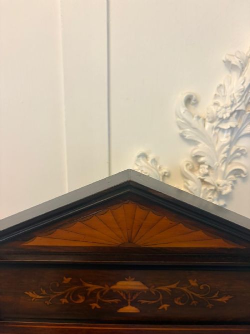 ANTIQUE EDWARDIAN SATINWOOD INLAID MAHOGANY DISPLAY CABINET WITH MIRROR BACK - ADDITIONAL PHOTO 5