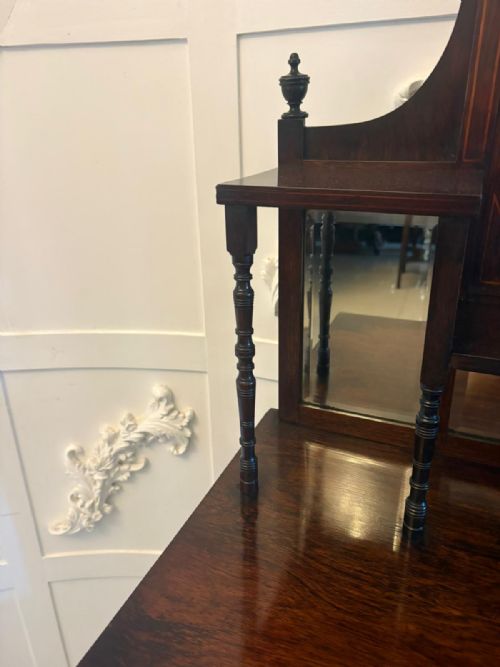 ANTIQUE EDWARDIAN SATINWOOD INLAID MAHOGANY DISPLAY CABINET WITH MIRROR BACK - ADDITIONAL PHOTO 6