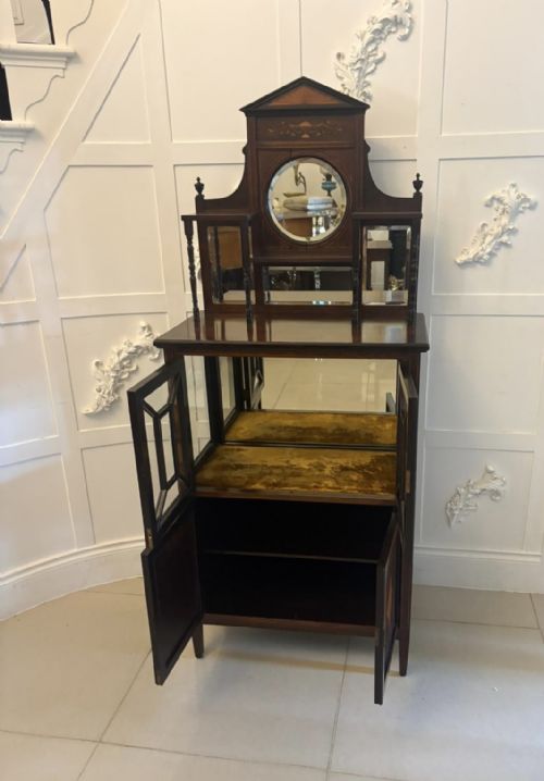 ANTIQUE EDWARDIAN SATINWOOD INLAID MAHOGANY DISPLAY CABINET WITH MIRROR BACK - ADDITIONAL PHOTO 7