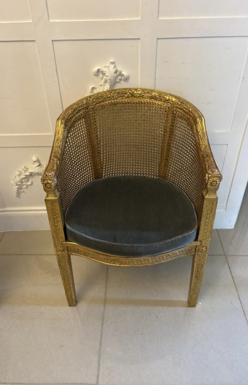 ANTIQUE PAIR OF FRENCH GILTWOOD BERGERE ARMCHAIRS - ADDITIONAL PHOTO 4