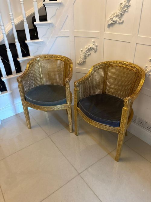 ANTIQUE PAIR OF FRENCH GILTWOOD BERGERE ARMCHAIRS - ADDITIONAL PHOTO 13