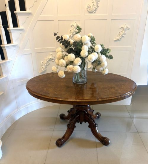 ANTIQUE VICTORIAN BURR WALNUT CARVED CENTRE TABLE DINING TABLE - ADDITIONAL PHOTO 3