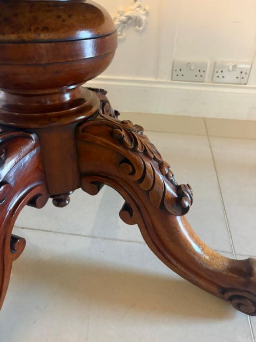 ANTIQUE VICTORIAN BURR WALNUT CARVED CENTRE TABLE DINING TABLE - ADDITIONAL PHOTO 4