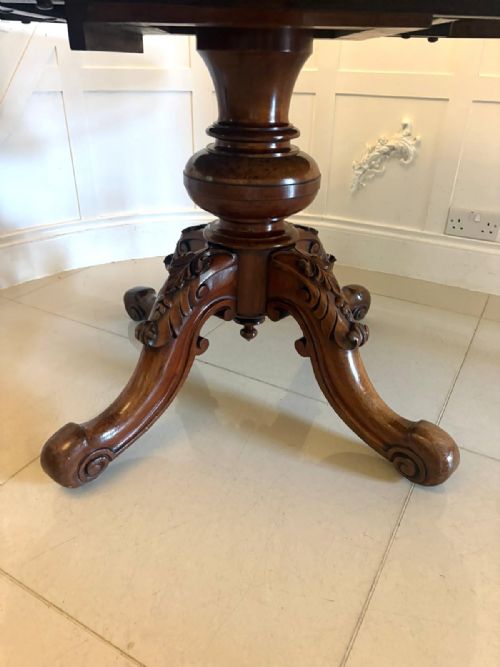 ANTIQUE VICTORIAN BURR WALNUT CARVED CENTRE TABLE DINING TABLE - ADDITIONAL PHOTO 5