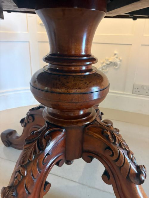 ANTIQUE VICTORIAN BURR WALNUT CARVED CENTRE TABLE DINING TABLE - ADDITIONAL PHOTO 6
