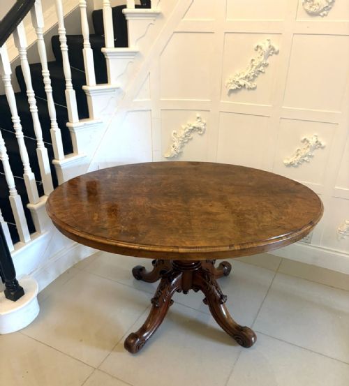 ANTIQUE VICTORIAN BURR WALNUT CARVED CENTRE TABLE DINING TABLE - ADDITIONAL PHOTO 10