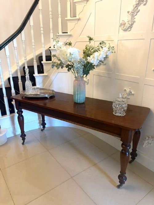 ANTIQUE VICTORIAN FIGURED MAHOGANY HALL CONSOLE TABLE - ADDITIONAL PHOTO 11