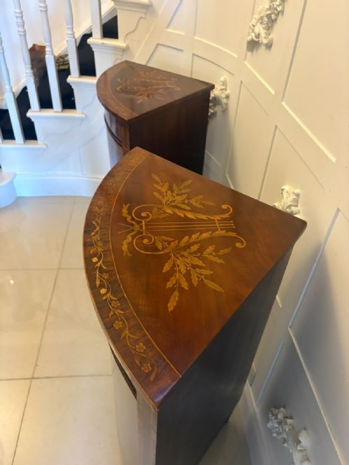 ANTIQUE PAIR OF ENGLISH VICTORIAN MARQUETRY INLAID MAHOGANY CORNER CABINETS - ADDITIONAL PHOTO 10