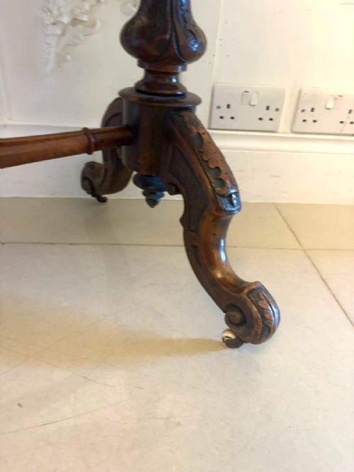 ANTIQUE VICTORIAN BURR WALNUT CARVED CENTRE TABLE WITH CHESS TOP - ADDITIONAL PHOTO 6