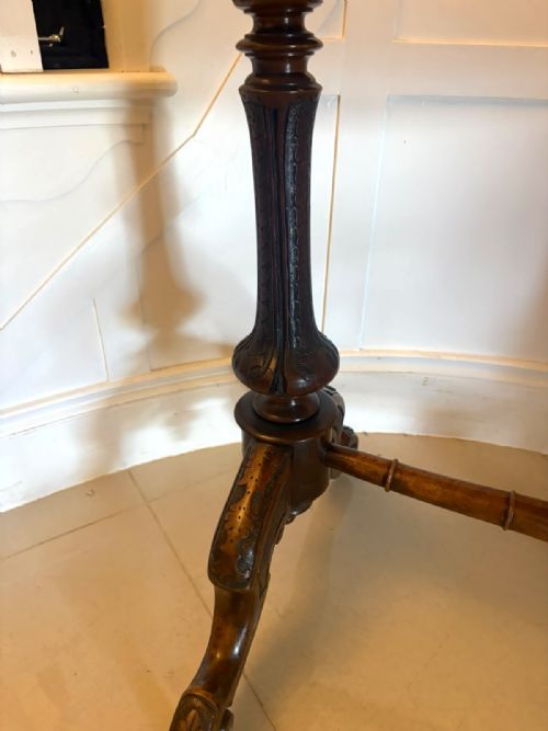 ANTIQUE VICTORIAN BURR WALNUT CARVED CENTRE TABLE WITH CHESS TOP - ADDITIONAL PHOTO 7